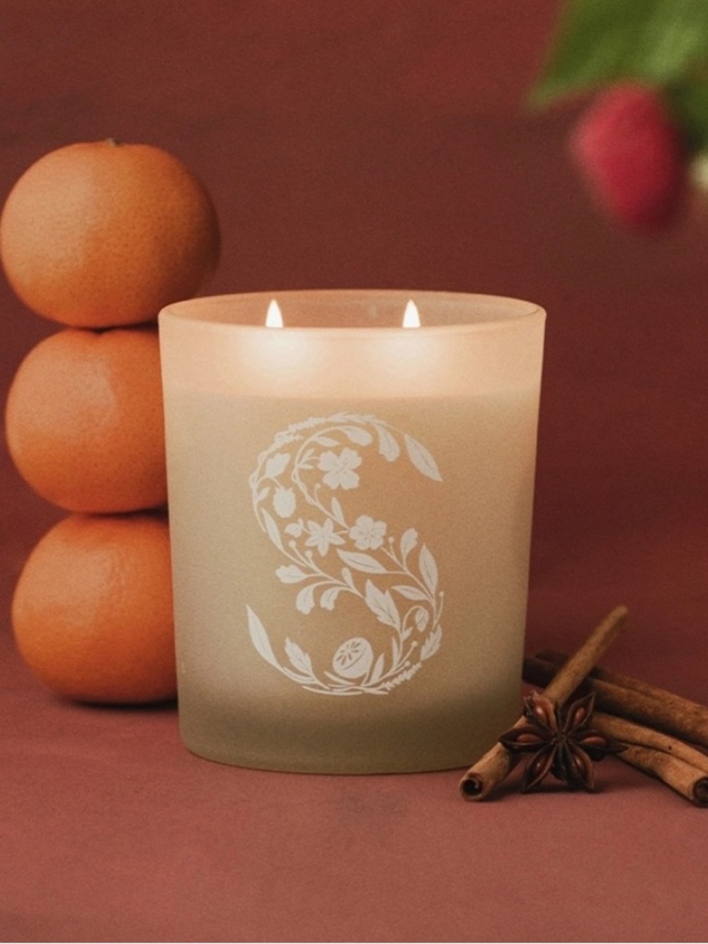 Scentsy Christmas Cottage Scented Candle 2 Wick Frosted Candle Glass Jar NIB